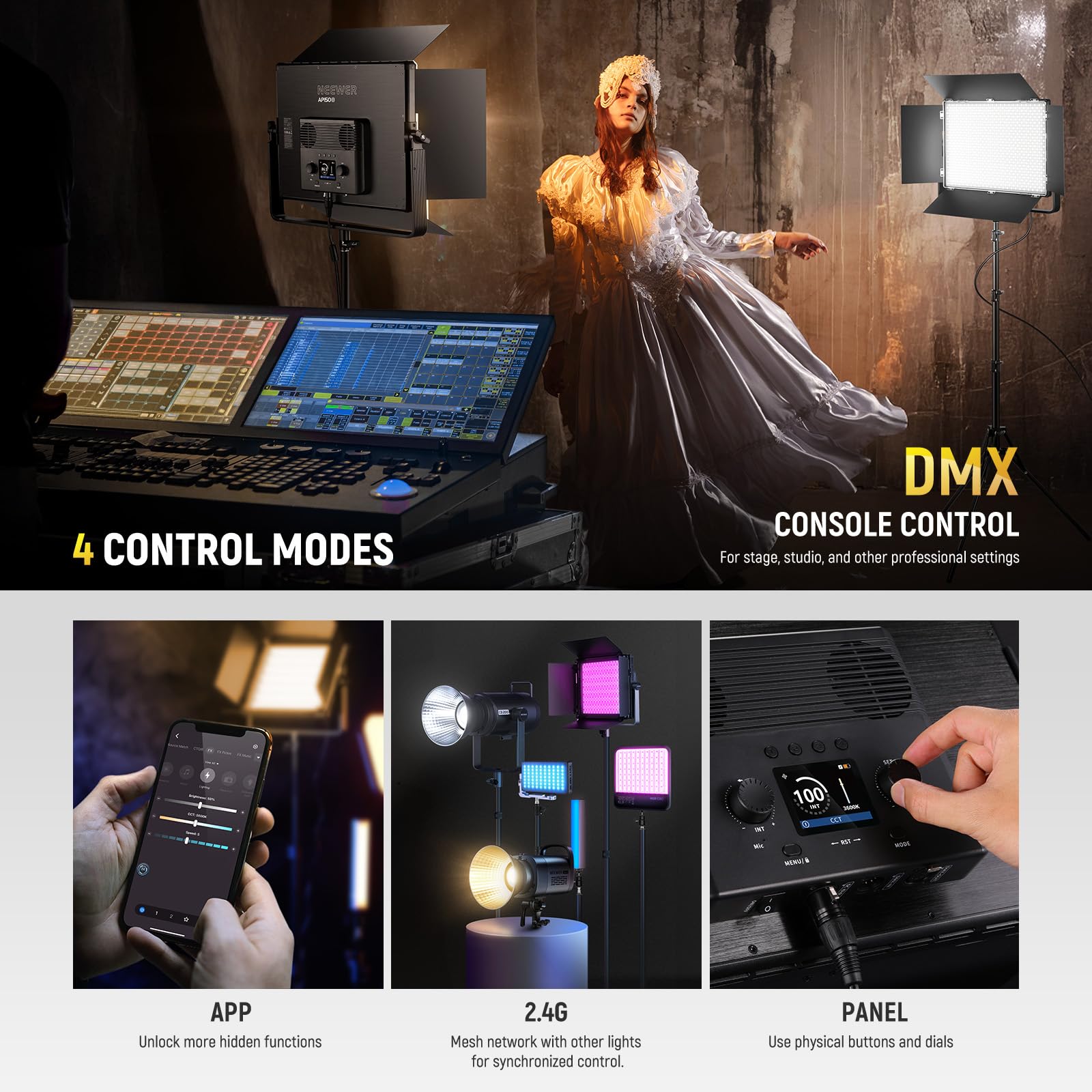 Amazon.com : NEEWER 150W Bi Color LED Panel Video Light Kit, 1440